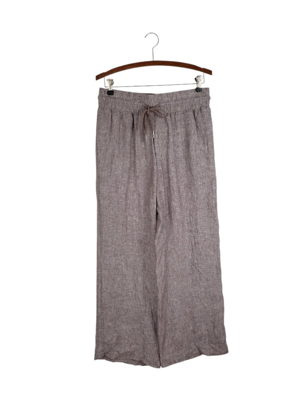 Quince European Linen Wide Leg Pants Taupe Brown Chambray Pull On Womens Medium